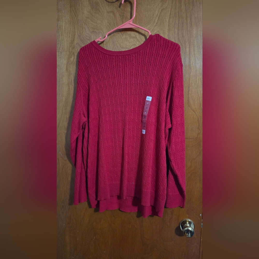 Kim Rogers Plus Red Cable Knit Sweater, 2XL